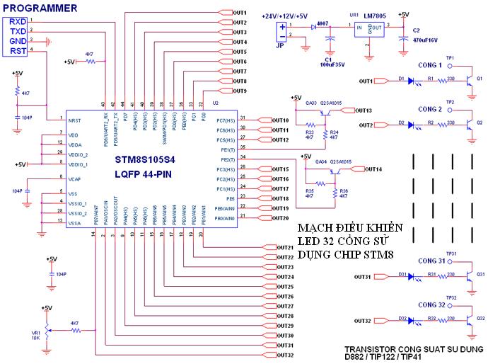 mạch led 32 cổng sử dụng chip điều khiển hiện đại STM8S105S4